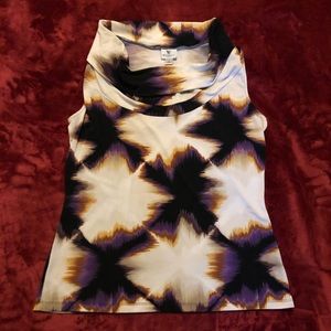 Purple/Black/Beige Draped Neckline Worthington Blouse, Size L